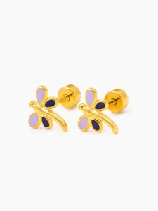 SWASHAA Girls Stainless Steel 18K Gold Plated Peacock Shaped Enamelled Studs Earrings