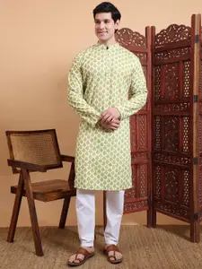 House of Pataudi Floral Embroidered Mandarin Collar Straight Kurta