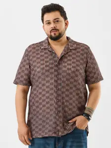 Snitch Men Plus Size Textured Cuban Collar Casual Shirt