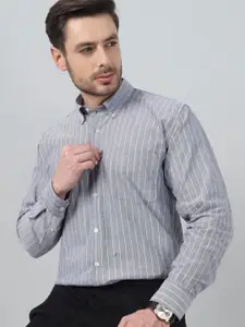 Hancock Classic Fit Striped Button-Down Collar Pure Cotton Oxford Chambray Formal Shirt