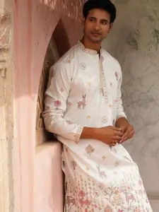 Jompers Floral Embroidered Mandarin Collar Straight Kurta