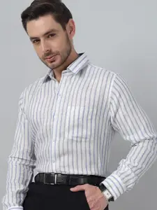 Hancock Classic Slim Fit Striped Spread Collar Pure Linen Formal Shirt