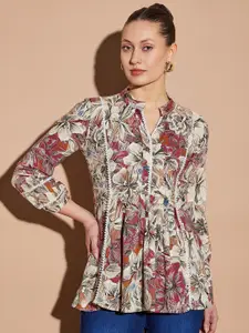 all about you Women Floral Print Mandarin Collar Top