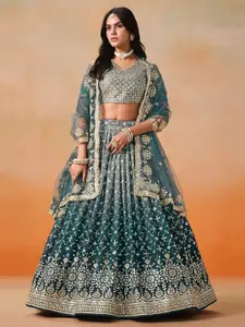 FABPIXEL Embroidered Sequinned Semi-Stitched Lehenga & Unstitched Blouse With Dupatta