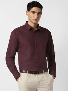 V Dot Slim Fit Textured Pure Cotton Formal Shirt