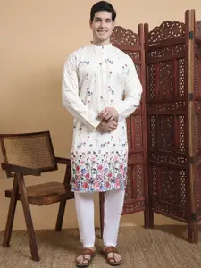 House of Pataudi Printed With Chikankari Work Straight Kurta