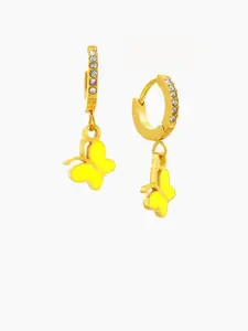 SWASHAA Buzzy Girls Yellow Butterfly Diamond 18K Gold Plated Hoop Earrings