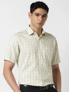 Van Heusen Checked Spread Collar Half Sleeves Pure Cotton Formal Shirt