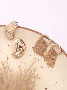 SOHI Set Of 2 Gold-Plated Dented Chain Studs Earrings