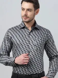 Hancock Men Premium Slim Fit Geometric Printed Cotton Satin Party Shirt
