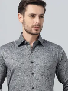 Hancock Men Classic Slim Fit Geometric Printed Cotton Satin Spread Collar Party Shirt