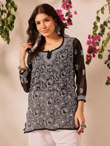 ADA Floral Embroidered Chikankari Straight Kurti
