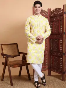 House of Pataudi Printed With Chikenkari Work Straight Kurta