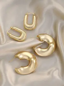 SOHI Set Of 2 Gold-Plated Contemporary Hoop Earrings