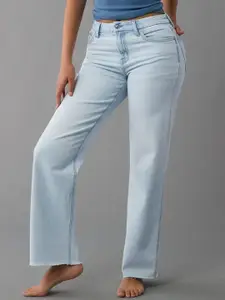 AMERICAN EAGLE OUTFITTERS Women Regular Fit Mid-Rise Slash Knee Light Fade Jeans