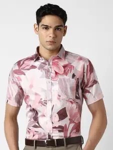 V Dot Slim Fit Printed Spread Collar Half Sleeves Cotton Formal Shirt