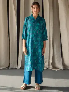 Bombay Bloom Floral Printed V-Neck Straight Kurta