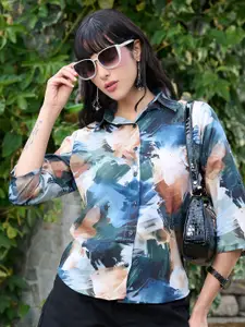 BAESD Women Comfort Fit Abstract Printed Spread Collar Casual Shirt