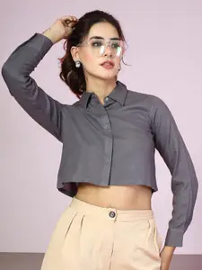 The Roadster Lifestyle Co. Women Boxy Fit Solid Spread Collar Casual Shirt