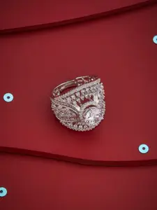 Kushal's Fashion Jewellery White Rhodium-Plated Party Zircon Finger Ring