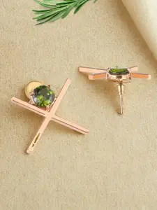 Adwitiya Collection Gold Plated Artificial Stones Studded Cross Design Drop Earrings