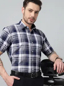 Hancock Classic Slim Fit Tartan Checks Spread Collar Pure Cotton Formal Shirt