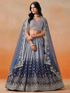 FABPIXEL Embroidered Sequinned Semi-Stitched Lehenga & Unstitched Blouse With Dupatta