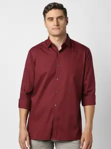 Peter England Elite Textured Spread Collar Slim Fit Cotton Formal Shirt