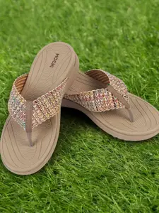 Mochi Women Embellished Open Toe Flats