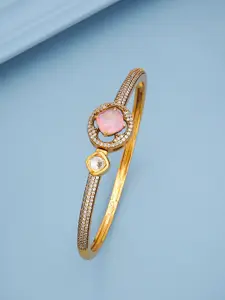 Kushal's Fashion Jewellery Pink Victorian-Plated Ethnic Kundan-Studded Kada Bangle