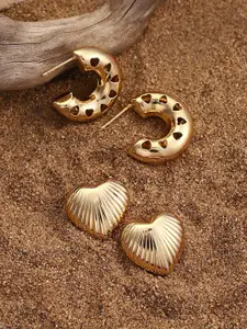 SOHI Set Of 2 Gold-Plated Contemporary Studs Earrings