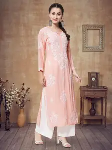 PARAMOUNT CHIKAN Women Ethnic Motifs Embroidered Chikankari Straight Kurta