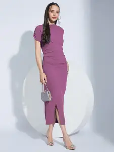 Selvia Women Knitted and Woven Bodycon Midi Dress