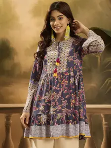 Sangria Women Floral Printed Tie-Up Neck Top