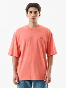 Snitch Men Solid Round Neck Cotton Oversized T-shirt