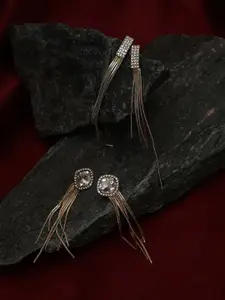 SOHI Set Of 2 Silver Plated Artificial Stones Contemporary Drop Earrings