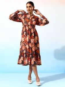 BAESD Women Floral Print A-Line Midi Dress