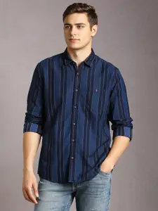 Louis Philippe Jeans Men Vertical Striped Spread Collar Cotton Casual Shirt