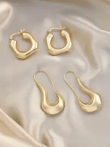 SOHI Set Of 2 Gold-Plated Simplicity Contemporary Hoop Earrings