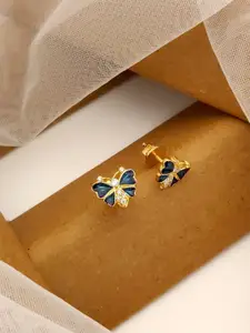ABDESIGNS 925 Sterling Silver Gold-Plated Artificial Stones Studded Stud Earrings
