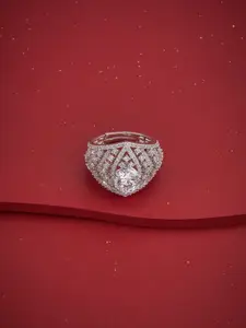 Kushal's Fashion Jewellery White Rhodium-Plated Party Zircon Finger Ring