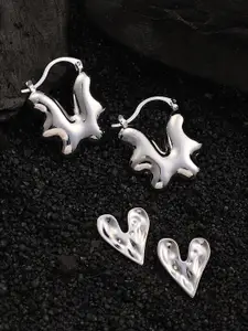 SOHI Set Of 2 Silver-Plated Contemporary Studs Earrings