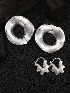 SOHI Set Of 2 Silver-Plated Halo Huggies Contemporary Hoop Earrings