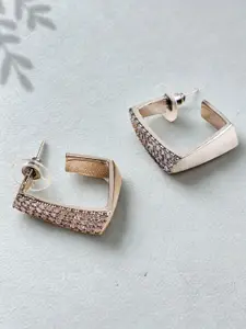 Adwitiya Collection Silver-Plated Stones Studded  Square Shaped Half Hoop Earrings
