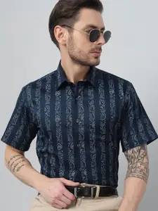 Hancock Floral Printed Spread Collar Cotton Satin Classic Slim Fit Formal Shirt