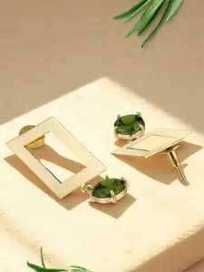 Adwitiya Collection Gold Plated Artificial Stones Studded Square Shaped Drop Earrings