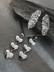 SOHI Soiree Set Of 2 Silver Plated Contemporary Drop Earrings