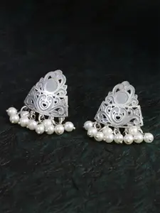 Adwitiya Collection Silver-Plated Pearls-Beaded Contemporary Drop Earrings