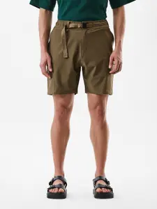 Snitch Men Khaki Mid-Rise Regular Fit Shorts