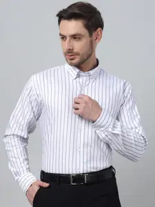 Hancock Classic Fit Striped Button-Down Collar Pure Cotton Oxford Chambray Formal Shirt